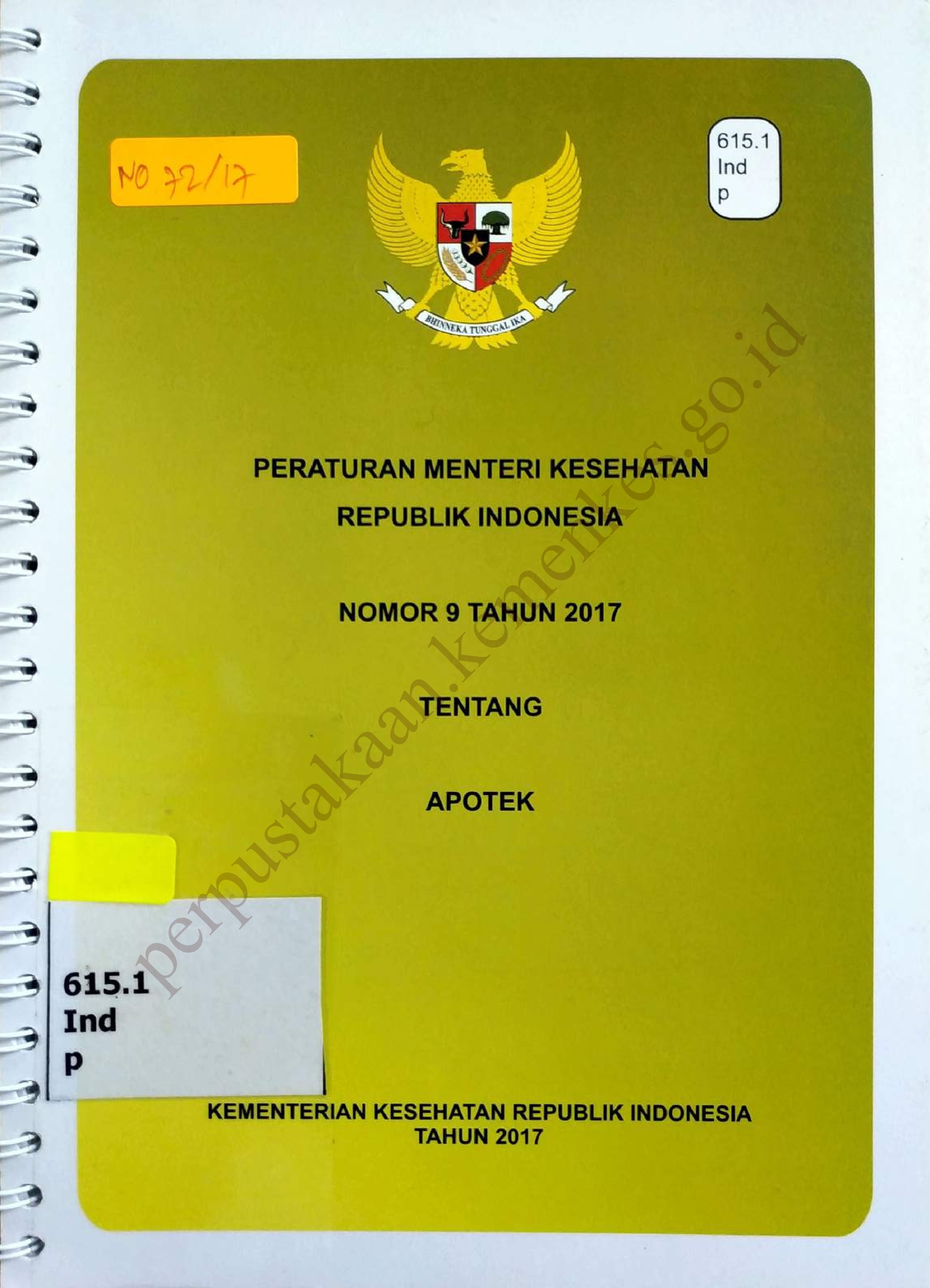 Peraturan Menteri Kesehatan Republik Indonesia Nomor 9 Tahun 2017 Tentang Apotek